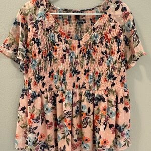 Torrid Floral Smocked Blouse - Pink and Multicolor